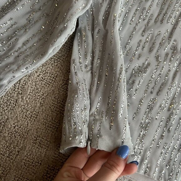 Y2K Retro VTG Gray Sparkly Glitter Cropped Crop Top 3/4 Sleeve As U Wish Zip - Picture 9 of 10